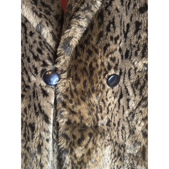 MONTEREY FASHIONS LEOPARD PRINT FAUX FUR COAT SHAWL COLLAR Long Coat Size 14 - Picture 11 of 14